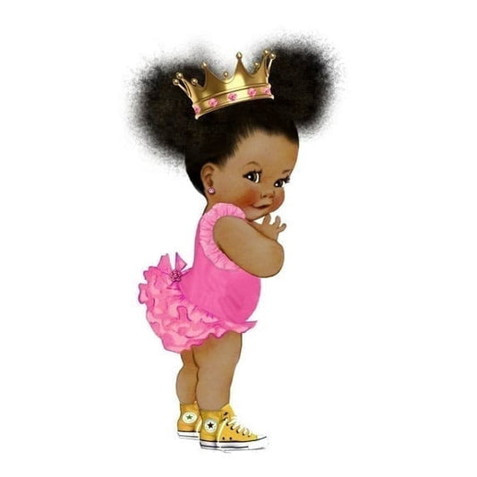 Afro Puff Pink Ruffle Bottom Gold Crown Princess Baby Girl Baby Shower Birthday Edible Icing Image Cake topper, by Tnct.