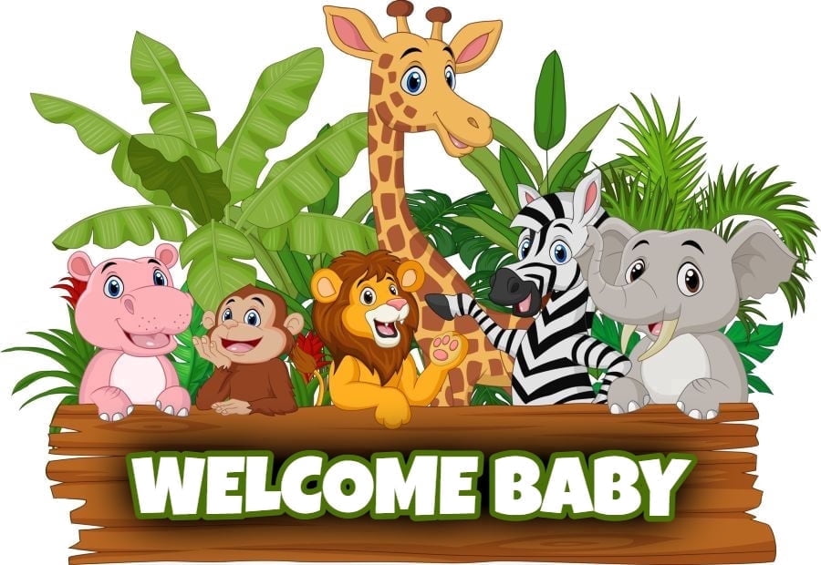 Baby Jungle Safari Animals Welcome Baby Edible Icing Image Cake topper, by Tnct.
