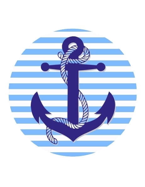 6" Round Pre-Cut Blue & White Strip Nautical Theme Rope & Anchor Edible Image Cake Topper By TNCT