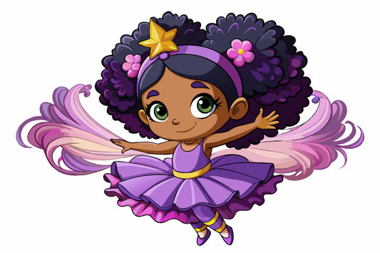 6" Round Pre-Cut Cartoon Fairy Ballerina With Pink & Purple Wings Photo Edible Image Cake Topper
