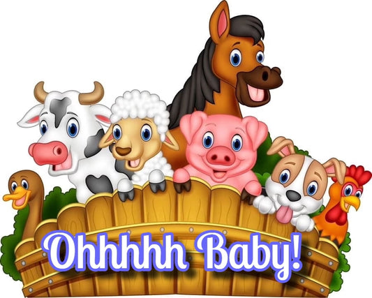 Cartoon Farm Animal Themed Birthday Party Edible Icing Image Cake topper, by Tnct.