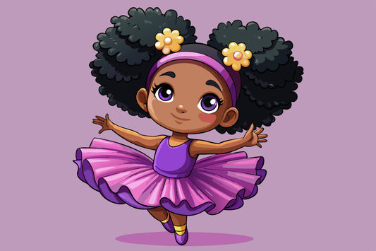 Cartoon Girl Ballerina with Purple Tutu & Purple Background Edible Icing Image Cake topper, by Tnct.
