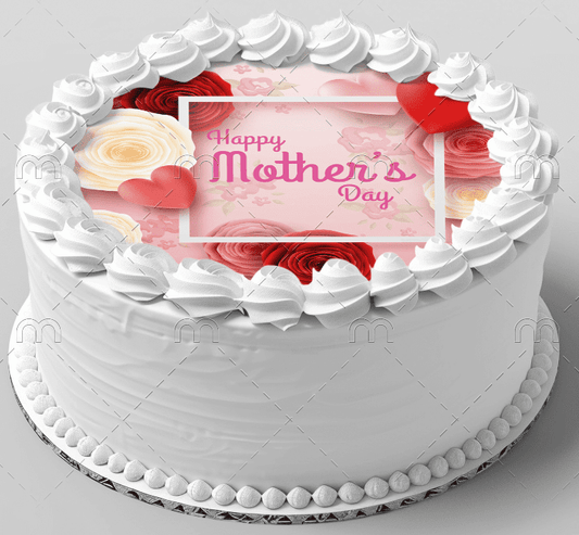 6" Round Pre-Cut Happy Mothers Day Edible Image Cake Topper, by Tnct. (1 Count)