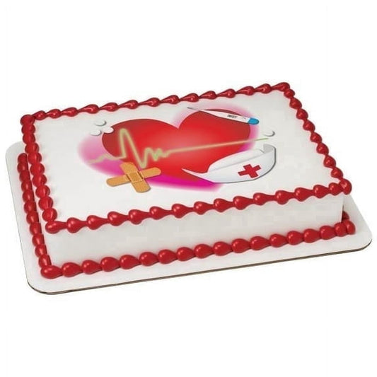 Nurse Theme Heart Band Aids Thermometer Edible Icing Image Cake topper, by Tnct.