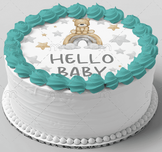 6" Round Pre-Cut Oh Baby Teddy Bear Edible Image Cake Topper, by Tnct. (1 Count)