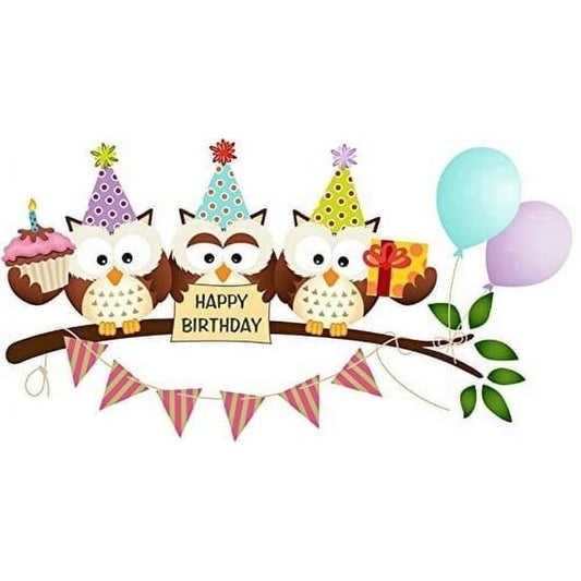 Owls Happy Birthday Theme Edible Icing Image Cake topper, by Tnct.