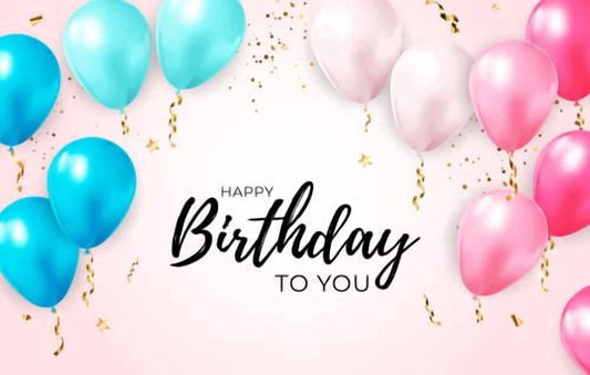 6" Round Pre-Cut Pink & Blue Happy Birthday To You Design With Balloons & Confetti Photo Edible Image Cake Topper
