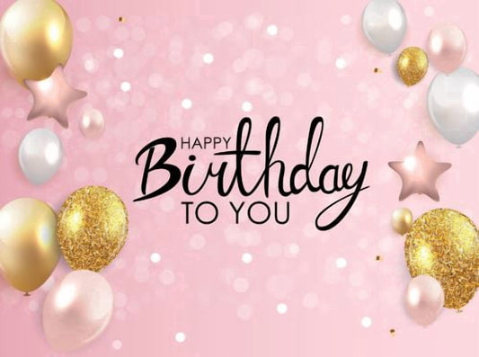 Rose Gold Happy Birthday to you Design with Balloons & Confetti Edible Icing Image Cake topper, by Tnct.