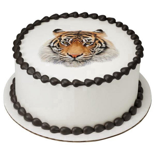 Siberian Tiger Happy Birthday Edible Icing Image Cake topper, by Tnct.