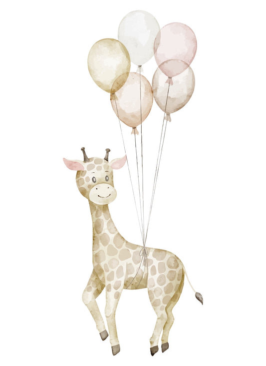 Watercolor Baby Giraffe with Balloons Edible Icing Image Cake topper, by Tnct.