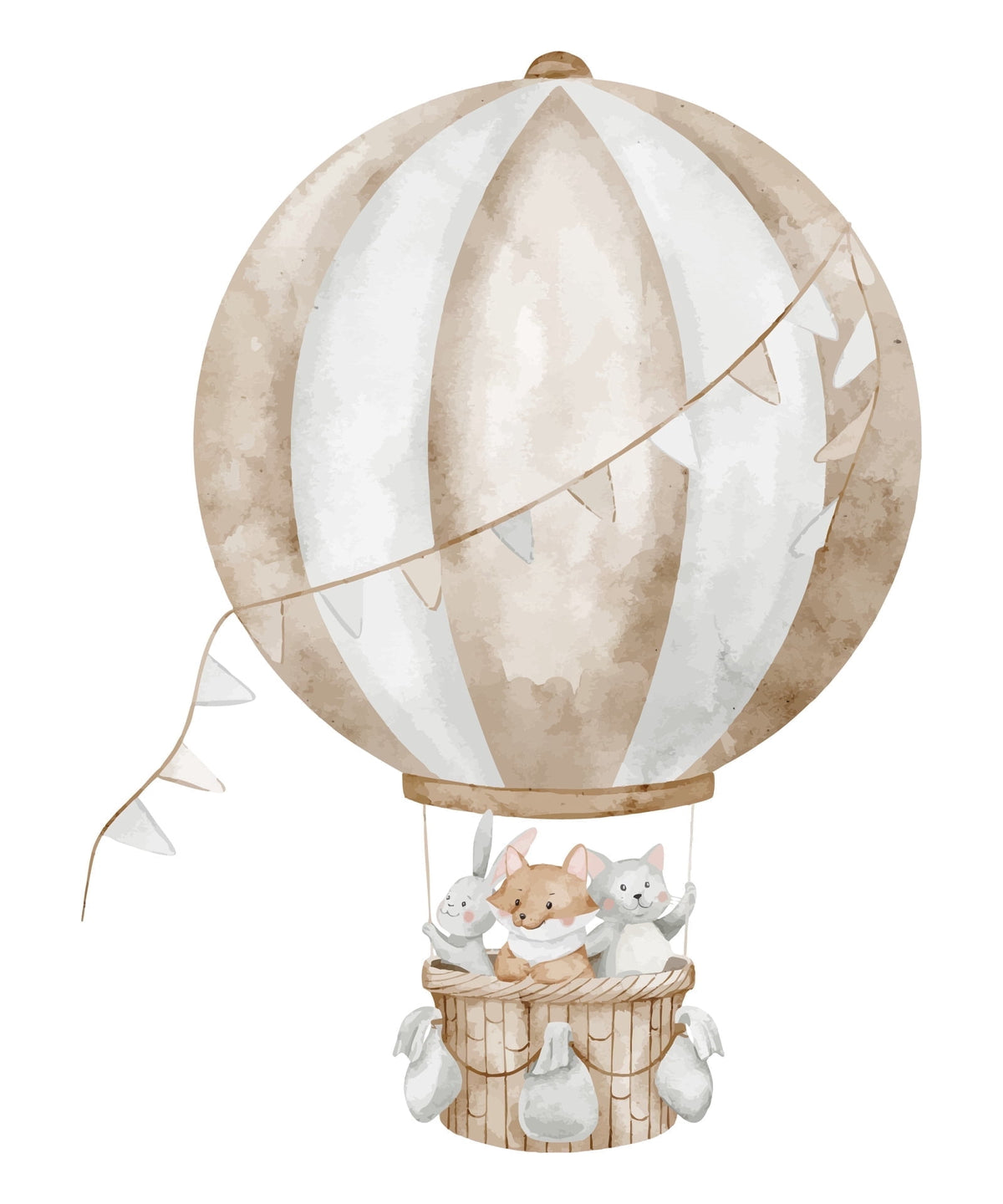Watercolor Rabbit, Fox & Cat in Hot Air Balloon Edible Icing Image Cake topper, by Tnct.