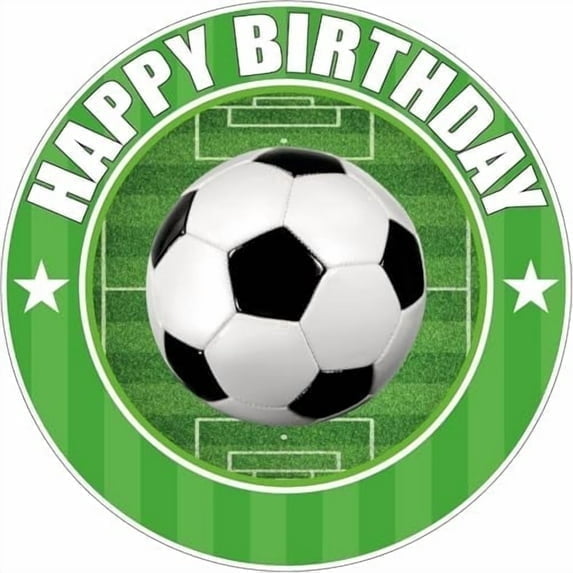Soccer Ball Theme Happy Birthday Edible Icing Image Cake topper, by Tnct.