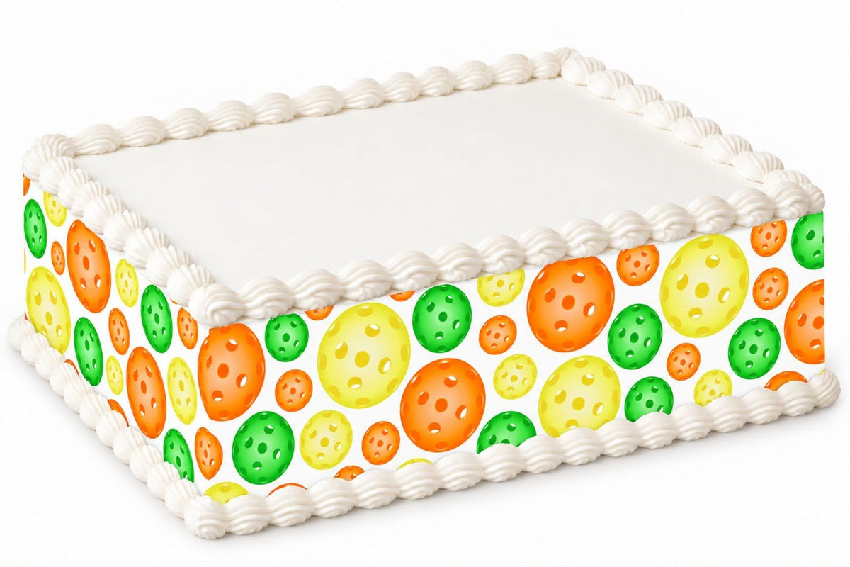 Yellow Green and Orange Pickleballs Pattern Edible Image Cake Border Strips, by Party Poppin Cake Toppin. (1 Count)
