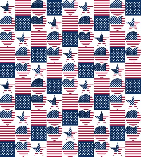 United States Flag with Hearts & Stars Checkered Pattern Edible Image Photo Cake Topper For Quarter Sheet Cake
