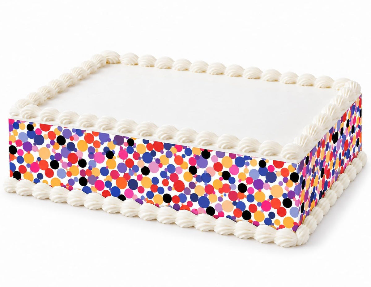 Colorful Confetti Pattern Edible Image Cake Border Strips, by Party Poppin Cake Toppin. (1 Count)