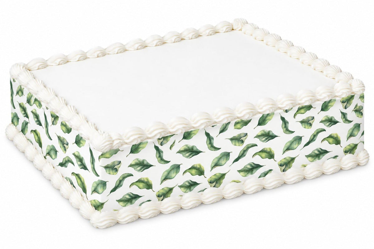 Watercolor Green Leaves Pattern Edible Image Cake Border Strips, by Party Poppin Cake Toppin. (1 Count)
