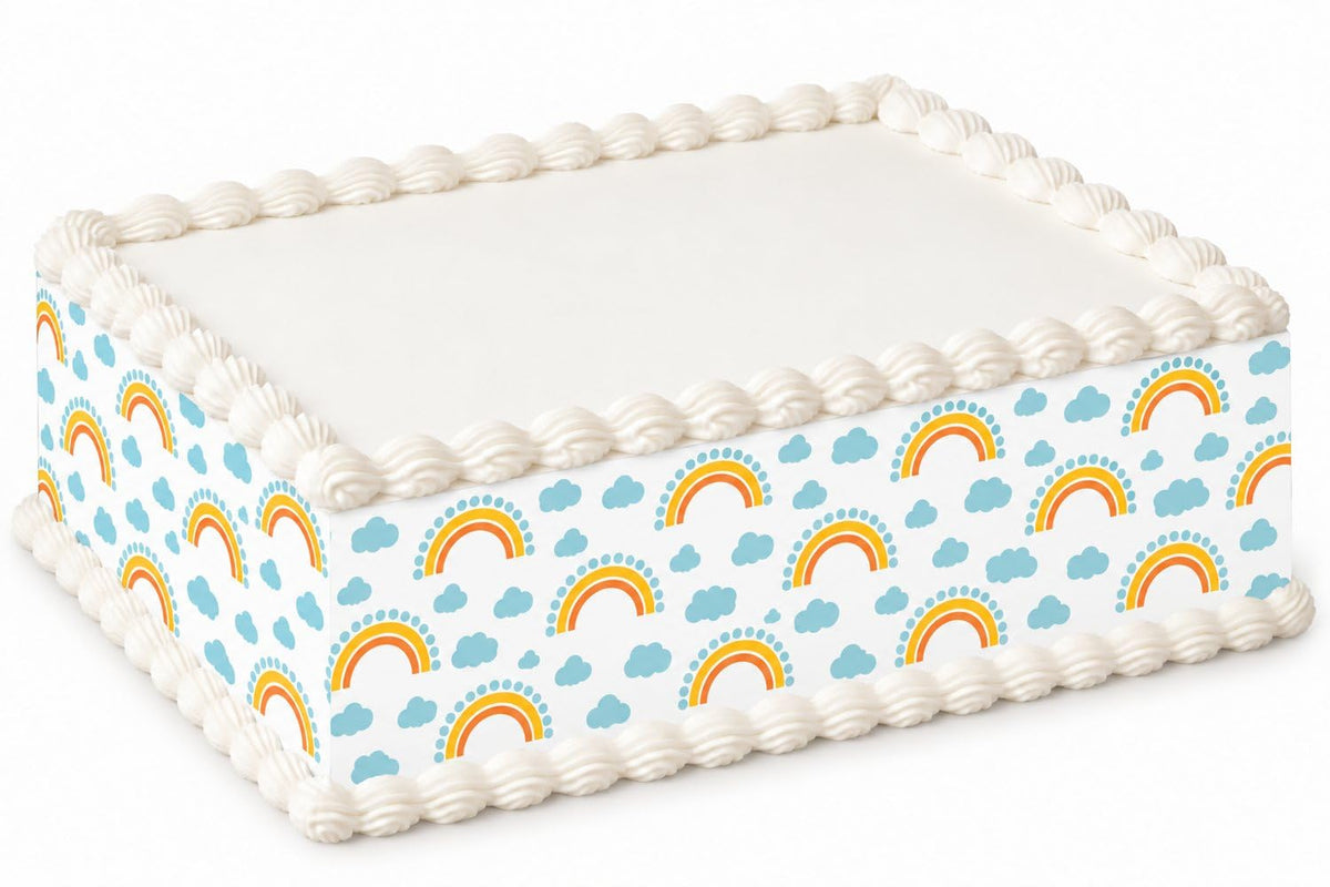 Pastel Rainbows and Blue Clouds Pattern Edible Image Cake Border Strips, by Party Poppin Cake Toppin. (1 Count)