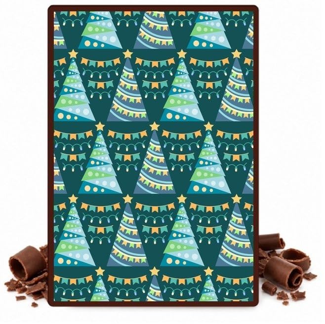 Decorative Christmas Trees on Teal Edible Cocoa Butter Transfer Sheet for Chocolate Treats, 1 Count
