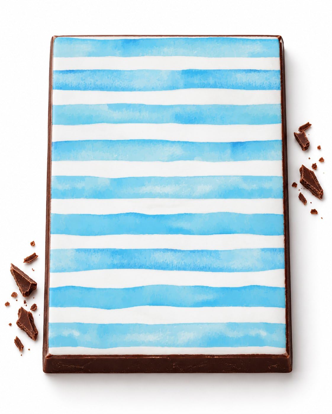 Light Blue Watercolor Stripes Pattern Edible Chocolate Transfer Sheet, by Party Poppin Cake Toppin. (1 Count)