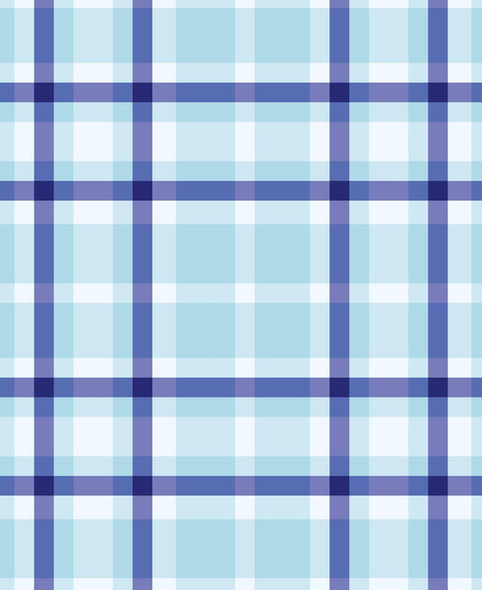 Pastel Shades Of Blue Plaid Pattern Edible Image Photo Cake Topper For Quarter Sheet Cake