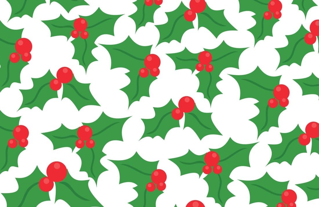 White Holly Leaves and Red Berries on Green Edible Chocolate Transfer Sheet for Chocolate Covered Strawberries and Bark, 1 Count