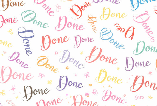 Done Text Pattern in Multiple Colors Edible Image Chocolate Transfer Sheet. Apply To Your Custom Chocolate Treats