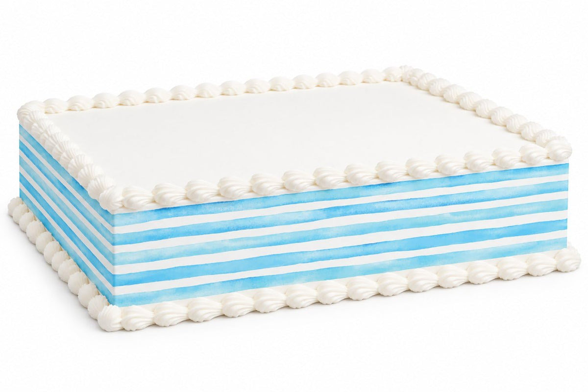 Light Blue Watercolor Stripes Pattern Edible Image Cake Border Strips, by Party Poppin Cake Toppin. (1 Count)