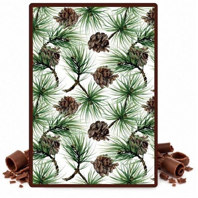 Watercolor Pine Branches and Pinecones Edible Chocolate Transfer Sheet for Chocolate Covered Strawberries and Bark, 1 Count