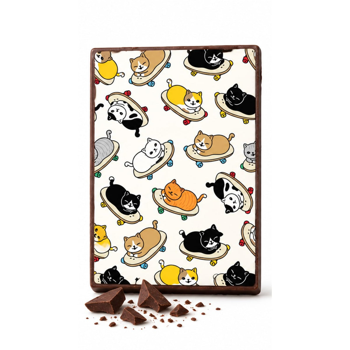 Skateboarding Calico Cats Edible Chocolate Transfer Sheet for Chocolate Treats, 1 Count