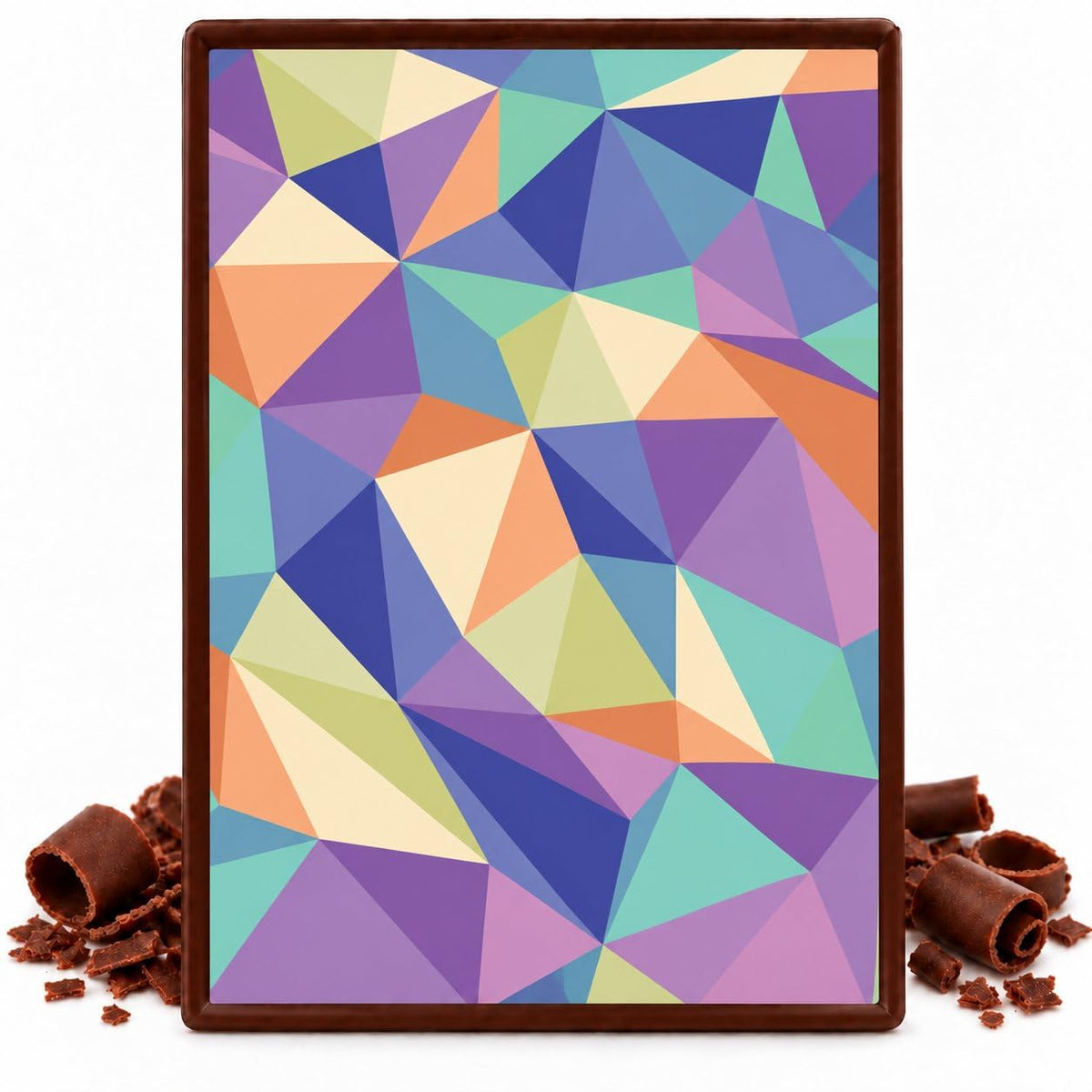 Multicolor Geometric Triangles Pattern Edible Chocolate Transfer Sheet, by Party Poppin Cake Toppin. (1 Count)
