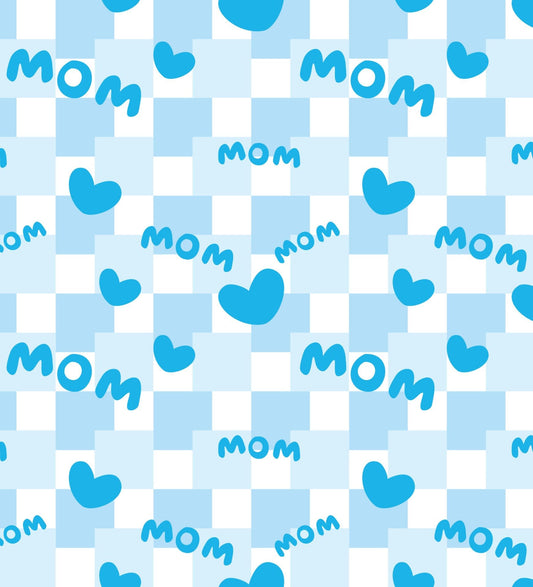 Blue Checkered Mom Pattern On Edible Image Chocolate Transfer Sheet. Apply To Your Custom Chocolate Treats