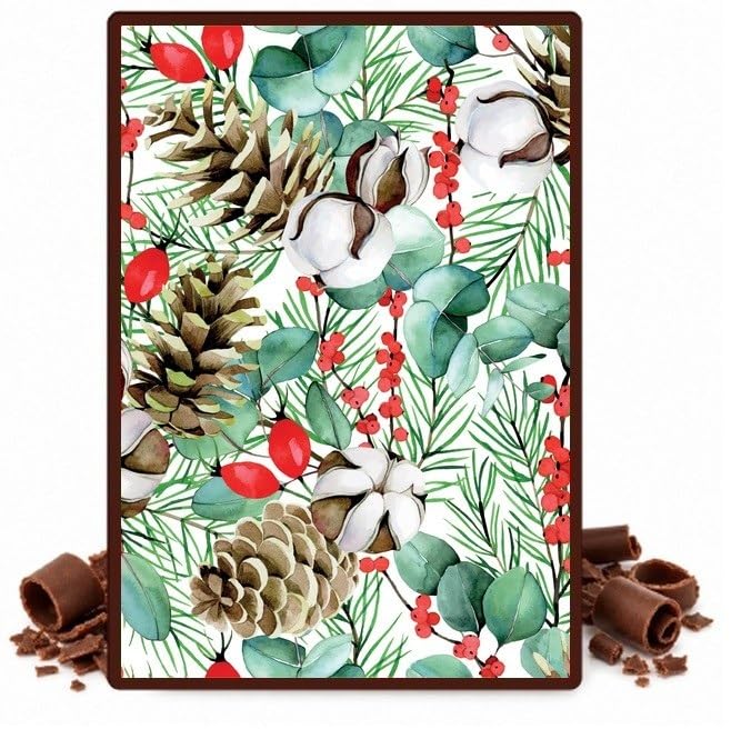 Cotton Flowers Pine Cones and Winter Greenery Edible Chocolate Transfer Sheet for Chocolate Covered Strawberries and Bark, 1 Count