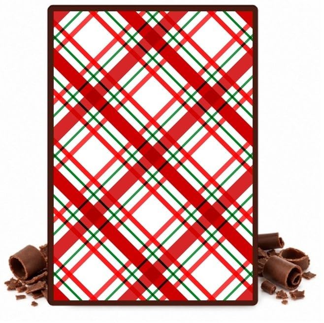 Red and Green Christmas Plaid on White Edible Chocolate Transfer Sheet for Chocolate Covered Strawberries and Bark, 1 Count