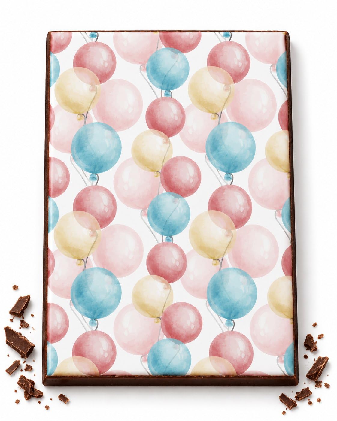 Pastel Watercolor Balloon Cluster Pattern Edible Chocolate Transfer Sheet, by Party Poppin Cake Toppin. (1 Count)