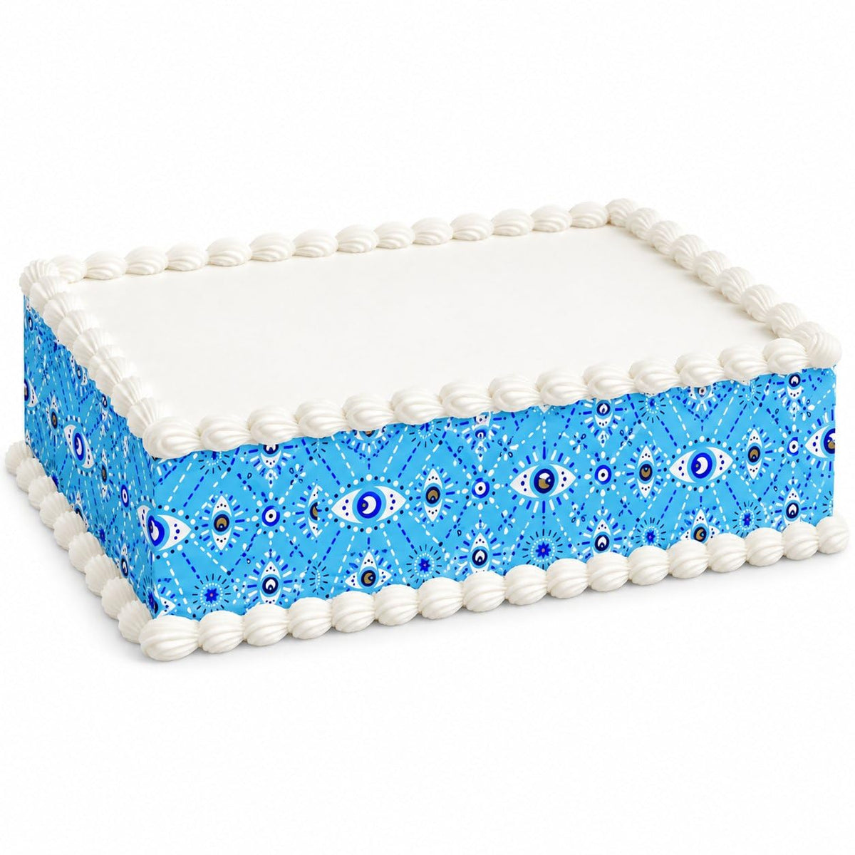 Blue Evil Eye Geometric Pattern Edible Image Cake Border Strips, by Party Poppin Cake Toppin. (1 Count)