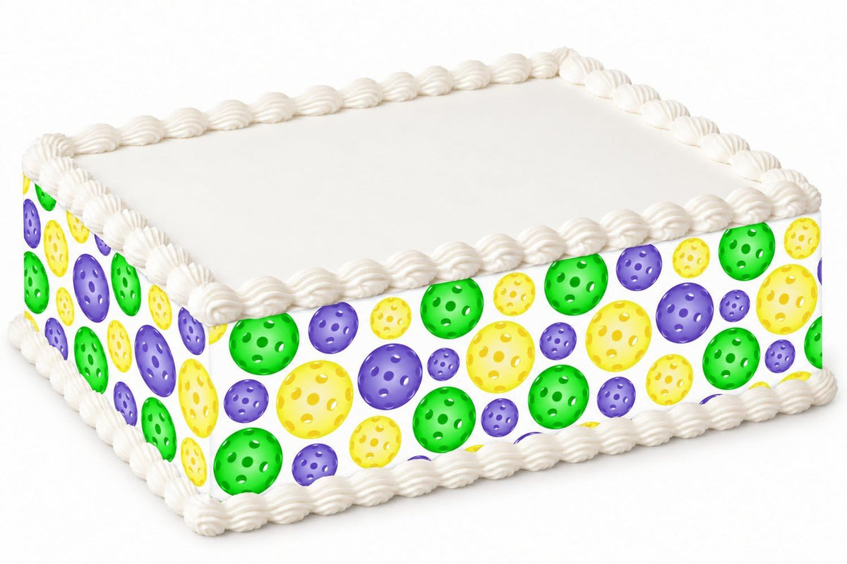 Yellow Green and Purple Pickleballs Pattern Edible Image Cake Border Strips, by Party Poppin Cake Toppin. (1 Count)