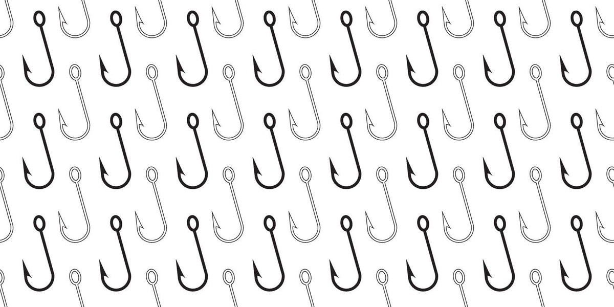 Black Fishing Hooks on White Pattern Edible Chocolate Transfer Sheet, by Party Poppin Cake Toppin. (1 Count)