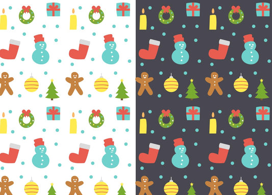 Holiday Christmas Stocking, Tree, Ornament, Presents, Snowman Watercolor Pattern On Edible Image Chocolate Transfer Sheet. Apply To Your Custom Chocolate Treats