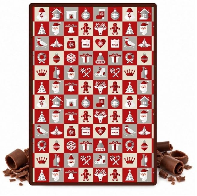 Red and Cream Christmas Icon Tiles Edible Chocolate Transfer Sheet for Chocolate Covered Strawberries and Bark, 1 Count