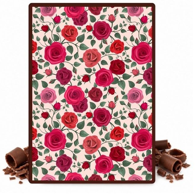 Colorful Detailed Roses Edible Cocoa Butter Transfer Sheet for Chocolate Treats, 1 Count