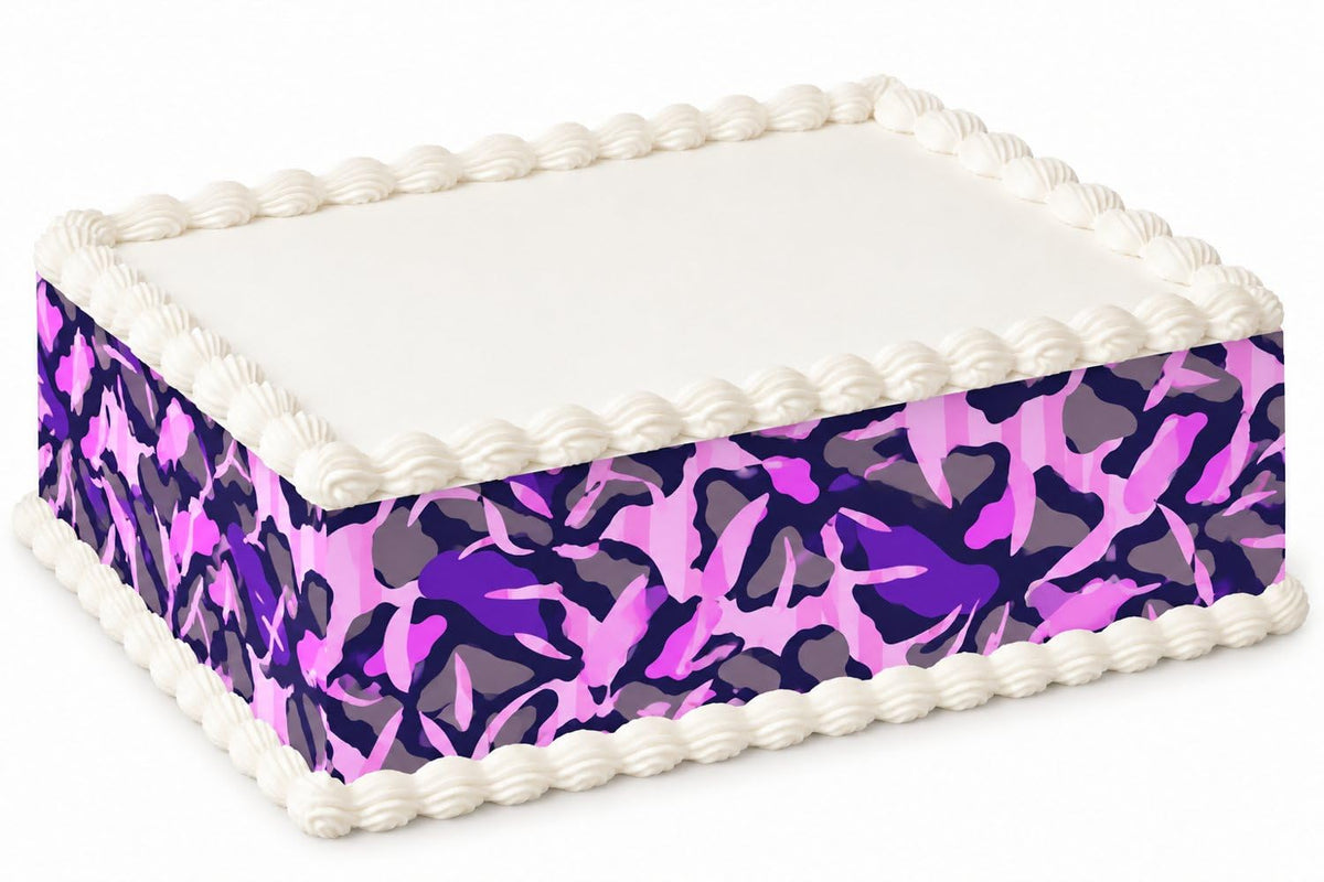 Pink Purple Tropical Leaves Pattern Edible Image Cake Border Strips, by Party Poppin Cake Toppin. (1 Count)
