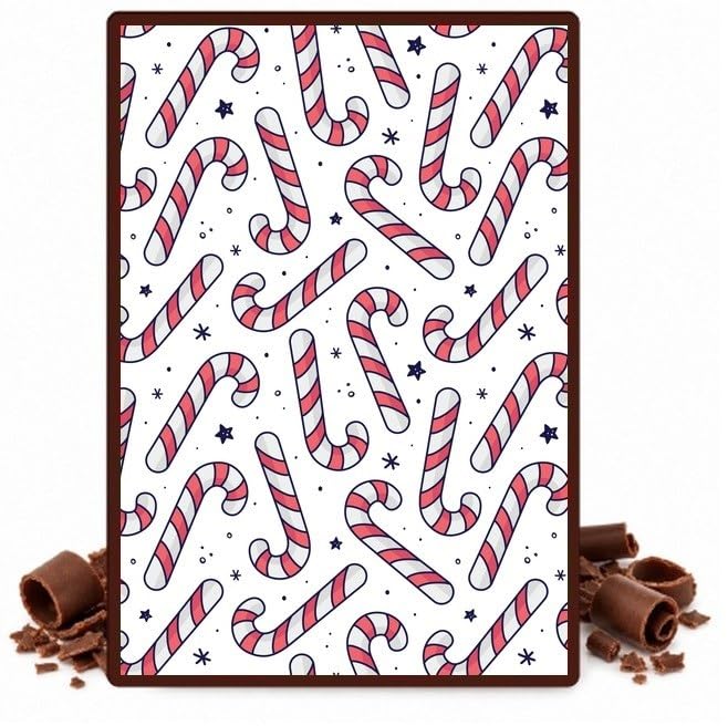 Candy Canes and Stars on White Edible Chocolate Transfer Sheet for Chocolate Covered Strawberries and Bark, 1 Count