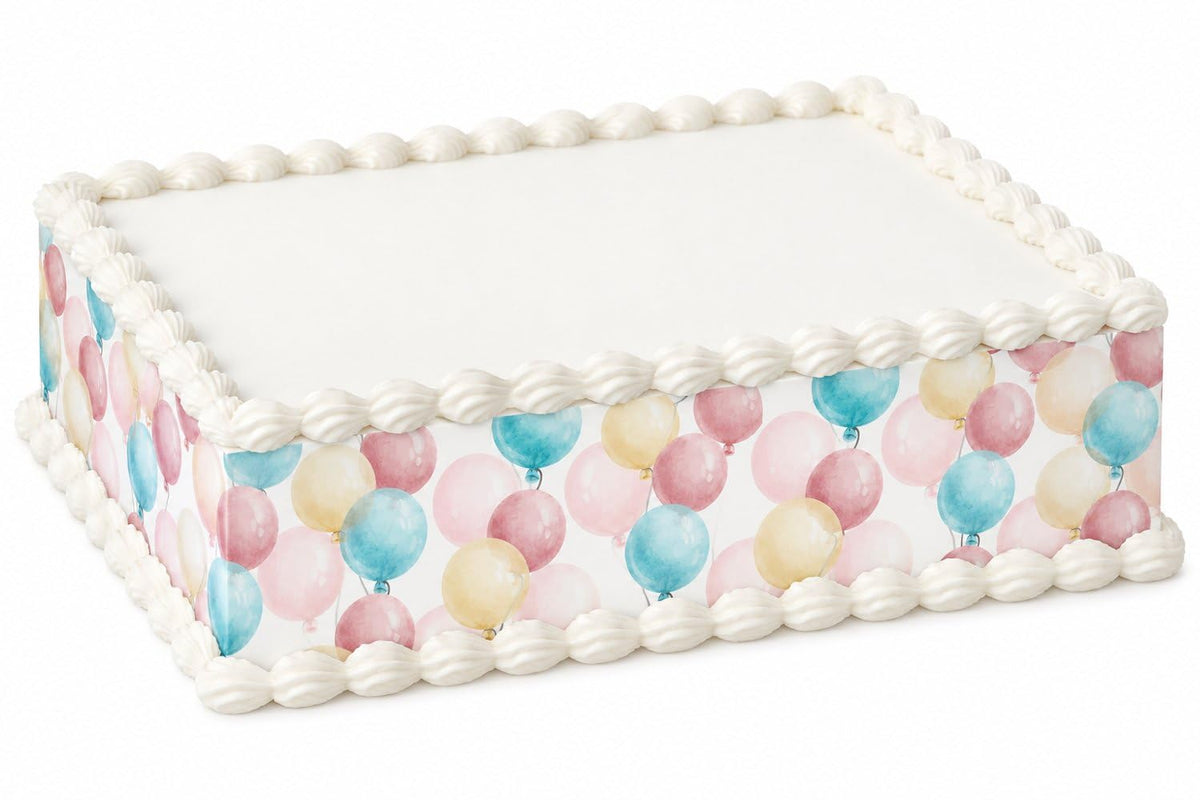 Pastel Watercolor Balloon Cluster Pattern Edible Image Cake Border Strips, by Party Poppin Cake Toppin. (1 Count)