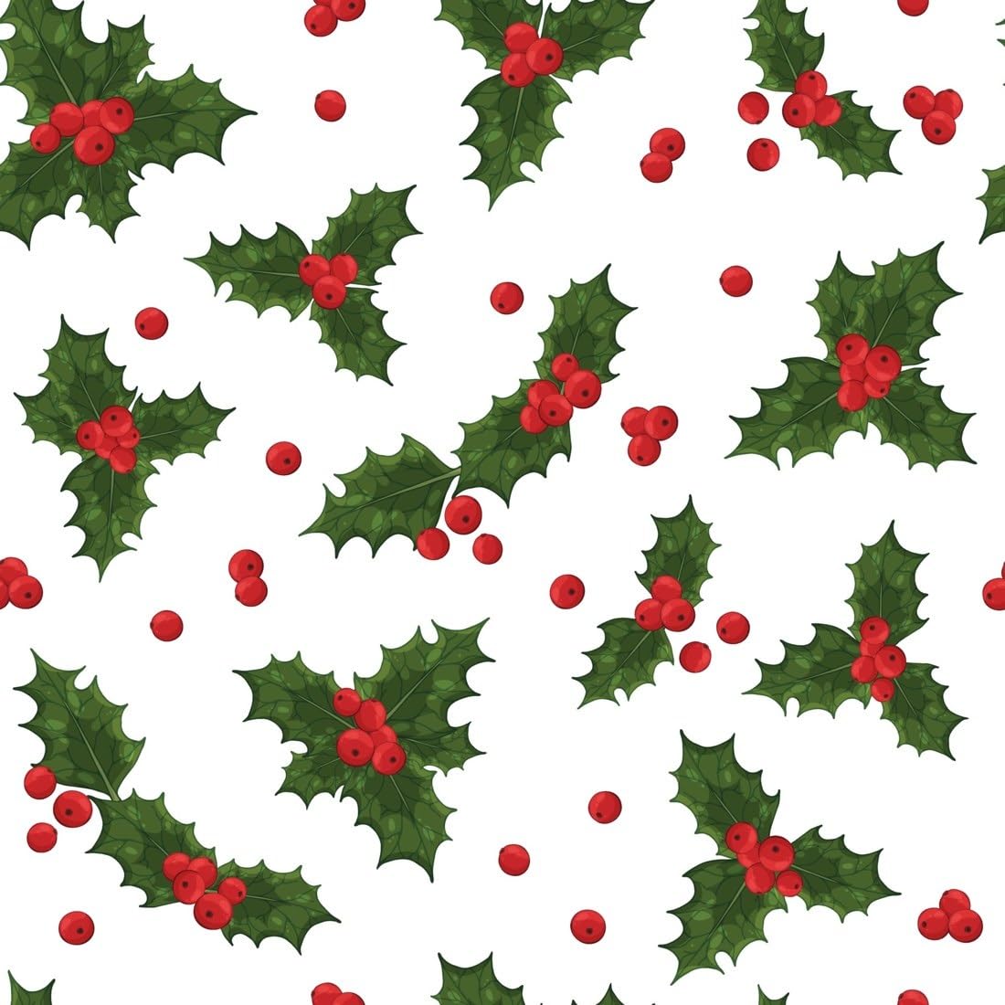 Green Holly and Red Berries on White Edible Chocolate Transfer Sheet for Chocolate Covered Strawberries and Bark, 1 Count