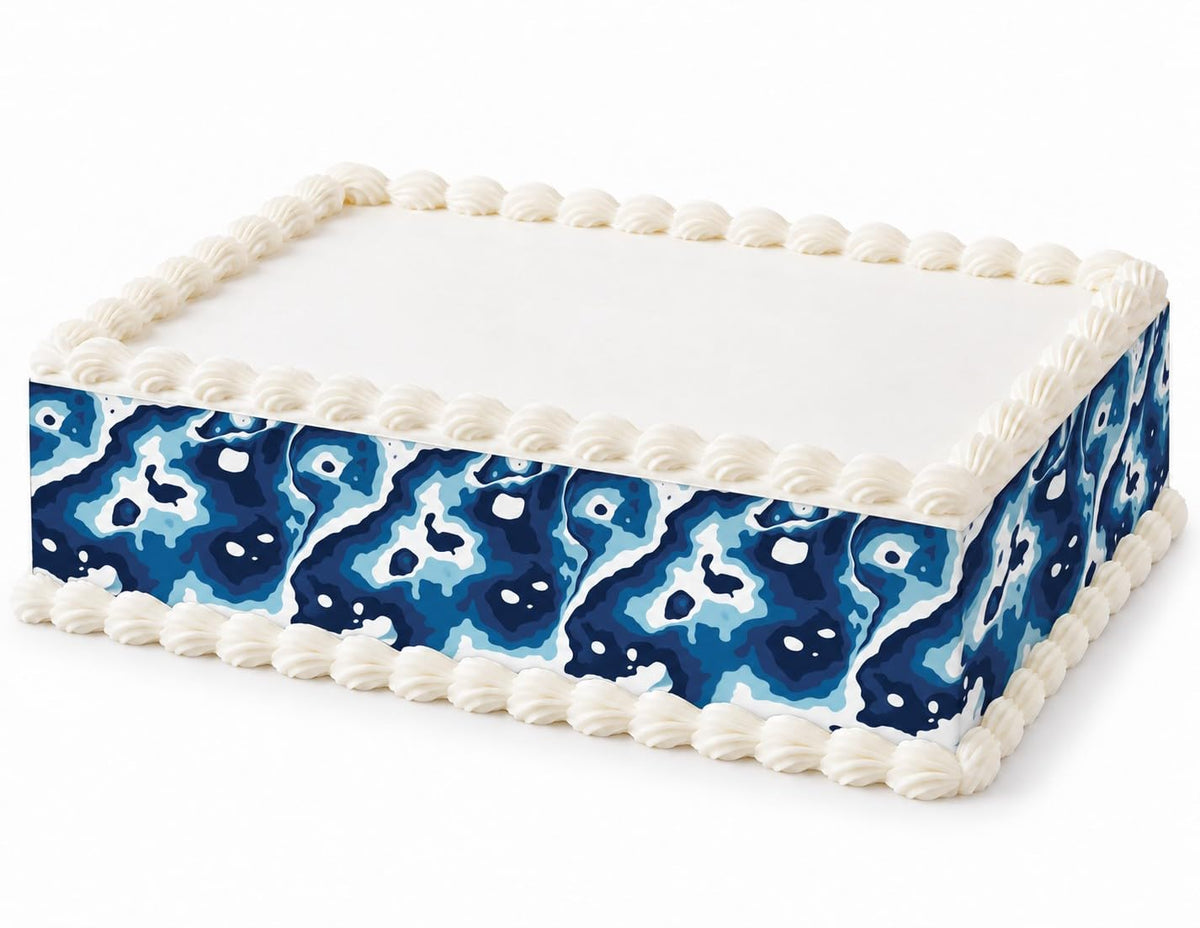 Blue Military Camouflage Pattern Edible Image Cake Border Strips, by Party Poppin Cake Toppin. (1 Count)