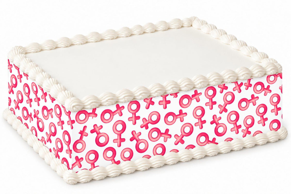 Pink Female Symbols Pattern Edible Image Cake Border Strips, by Party Poppin Cake Toppin. (1 Count)
