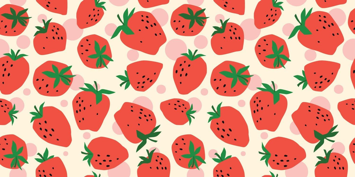 Red Strawberries on Coral Pink Pattern Edible Image Cake Border Strips, by Party Poppin Cake Toppin. (1 Count)