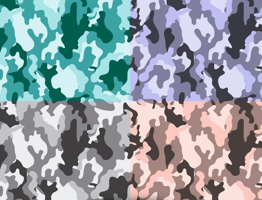 Purple, Peach, Turquoise & Gray Camoflauge Pattern Edible Image Photo Cake Topper For Quarter Sheet Cake
