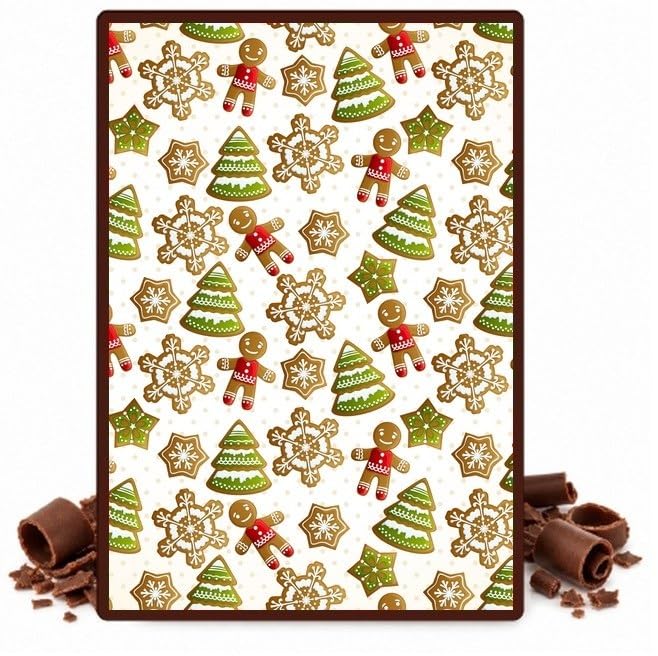 Gingerbread Cookies and Christmas Trees Edible Chocolate Transfer Sheet for Chocolate Covered Strawberries and Bark, 1 Count