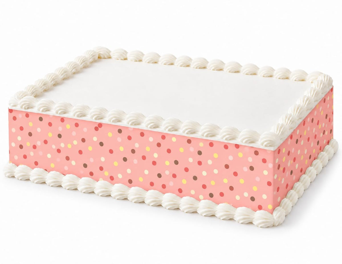 Pastel Confetti on Pink Edible Image Cake Border Strips, by Party Poppin Cake Toppin. (1 Count)